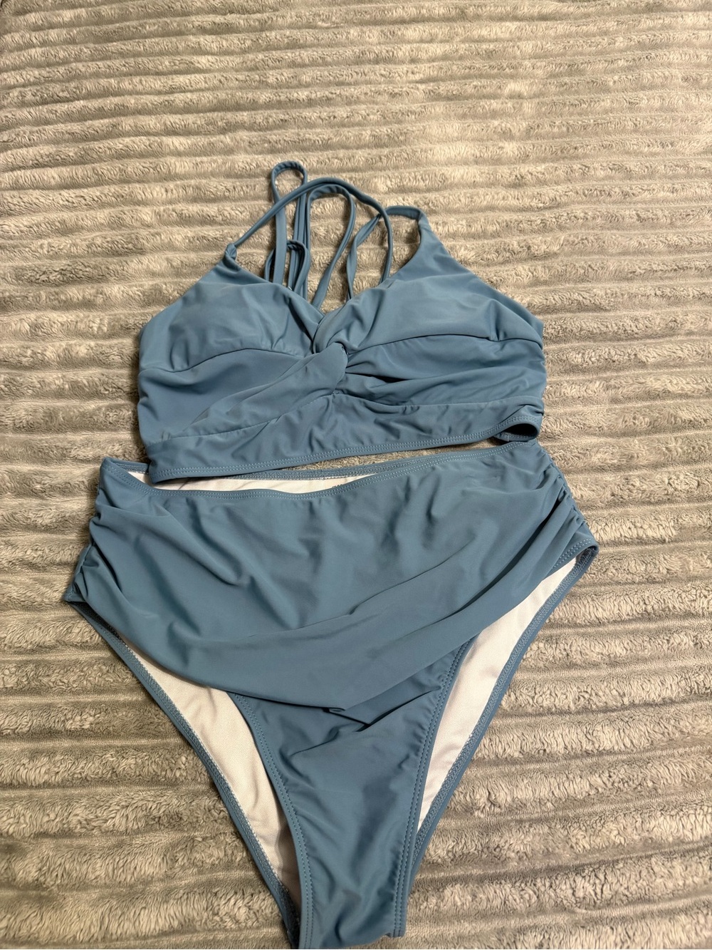 Blue Twist-Front High-Waist Women’s Swim Set
